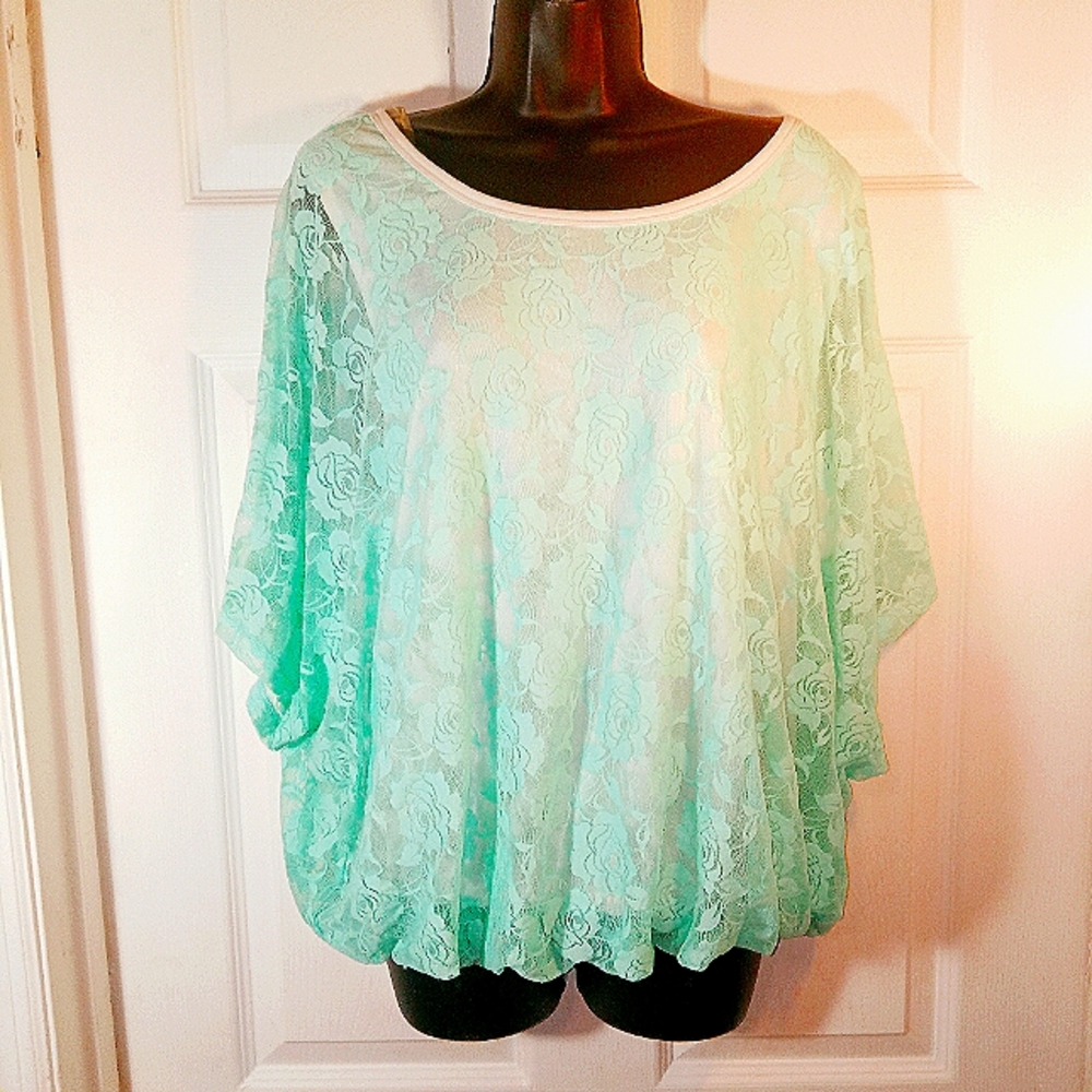 Pretty Rebellious Mint Green Lace Blouse Sz 3X